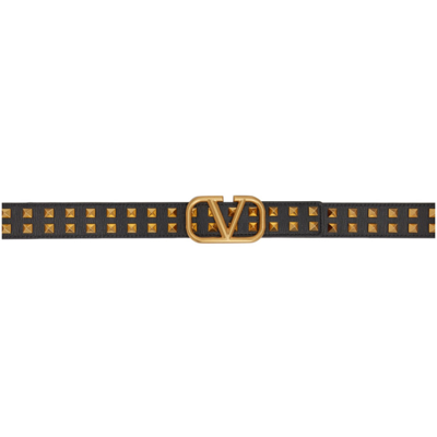 Shop Valentino Black Studded Vlogo Belt In 0no Black/red