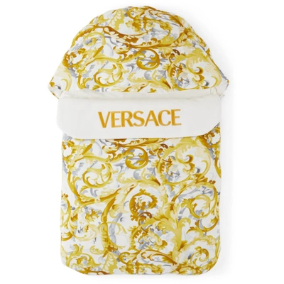 Shop Versace Baby White & Gold Baroccoflage Nest Sleeping Bag In 2w110 White+gold