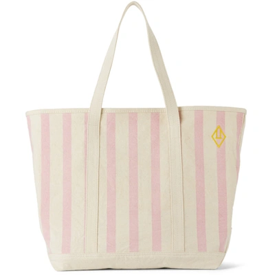 Shop The Animals Observatory Kids Off-white & Pink Stripe Tote In Raw White Stripes