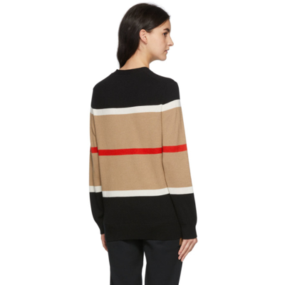 Shop Burberry Tan Cashmere & Silk Striped Philippa Cardigan In Camel