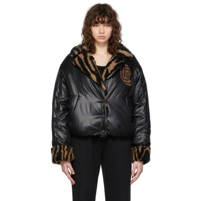 Shop Opening Ceremony Black Crest Logo Cropped Puffer Jacket In Black/tobacco