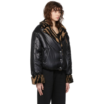 Shop Opening Ceremony Black Crest Logo Cropped Puffer Jacket In Black/tobacco