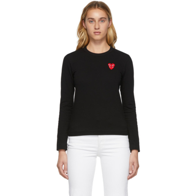 Shop Comme Des Garçons Play Black Layered Double Heart T-shirt