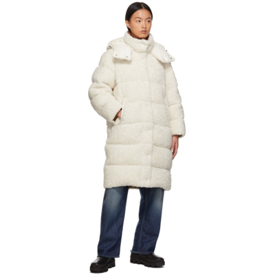 Moncler Hainardia Faux-fur Removable Hood Long Down Quilted Jacket In White  | ModeSens