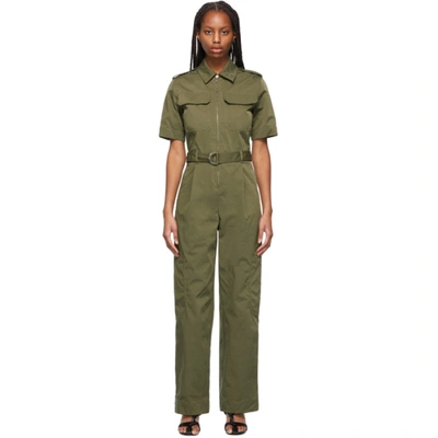 Shop Helmut Lang Khaki Utility Jumpsuit In Burnt Olive - Ap0