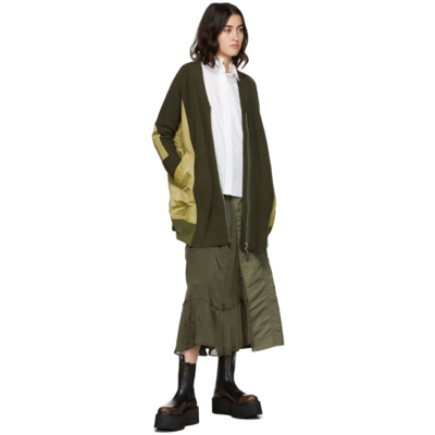 Shop Sacai Green Nylon Paneled Skirt In 501 Khaki