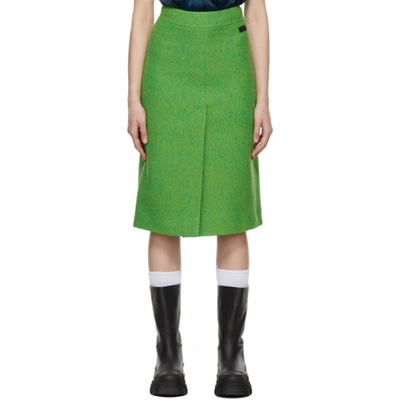 Shop Ganni Green Recycled Wool Midi Skirt In 783 Flash Green