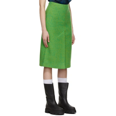 Shop Ganni Green Recycled Wool Midi Skirt In 783 Flash Green