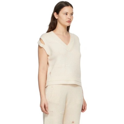 Shop Helmut Lang Off-white Wool Distressed Vest In Ivory - C05