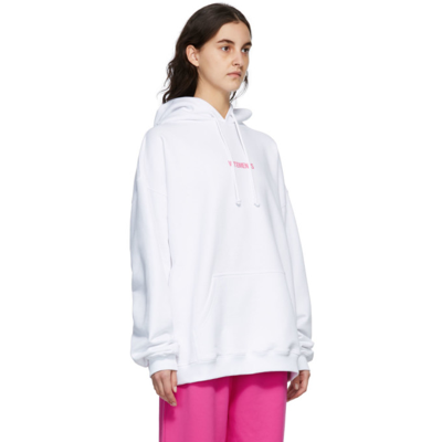 Shop Vetements White Logo Label Hoodie In White / Hot Pink