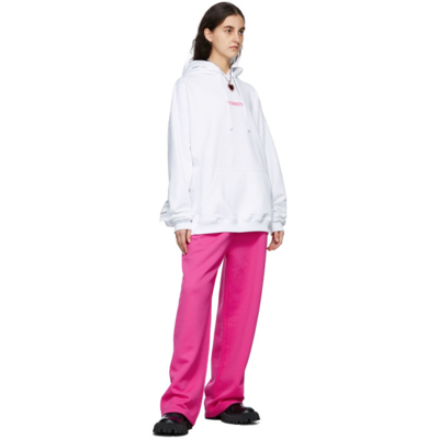 Shop Vetements White Logo Label Hoodie In White / Hot Pink