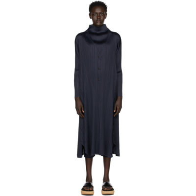 Shop Issey Miyake Navy Monthly Colors November Coat In 76 Dark Navy