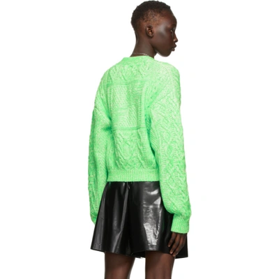 Shop We11 Done Green & White Cable Knit Cardigan In Neon Green