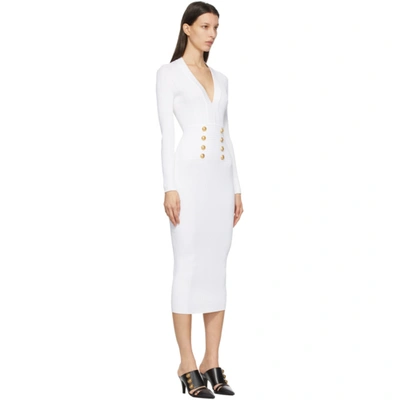 Shop Balmain White Knit Double-buttoned Long Dress In 0fa White