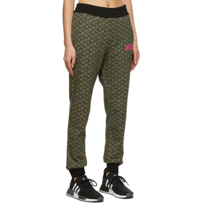 Shop Versace Green & Black Jogger Lounge Pants In 5b160 Black/military