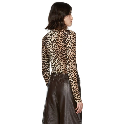 Shop Ganni Long Sleeve Bodysuit In 943 Leopard