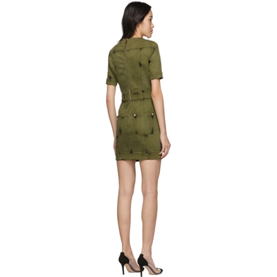 Shop Balmain Khaki Denim Mini Dress In 7ua Kaki