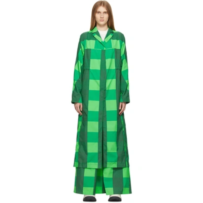 Shop Sunnei Green Check Long Coat