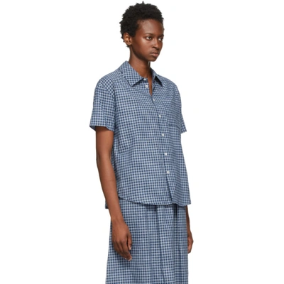 Shop Apc Navy & Grey Check Boyfriend Short Sleeve Shirt In Iaj Navy