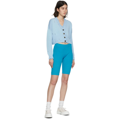 Shop Marni Blue Distressed Knit Crop Cardigan In 00b20 Illu