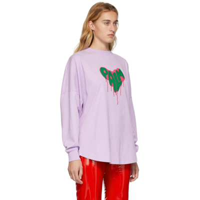 Shop Palm Angels Spray Heart Long Sleeve T-shirt In Lilac Fuchsia