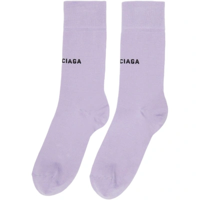 Balenciaga Classic Logo Cotton Blend Socks In Lilac,black