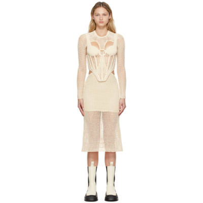 Shop Dion Lee Off-white Crochet Stirrup Dress In Bone