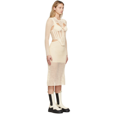 Shop Dion Lee Off-white Crochet Stirrup Dress In Bone