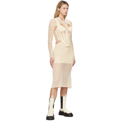 Shop Dion Lee Off-white Crochet Stirrup Dress In Bone