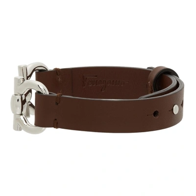 Shop Ferragamo Brown Leather Horsebit Bracelet In Bark Brown/palladium Lucid
