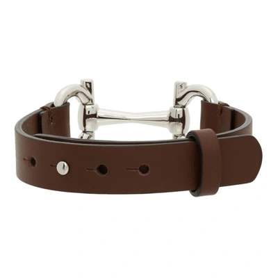 Shop Ferragamo Brown Leather Horsebit Bracelet In Bark Brown/palladium Lucid
