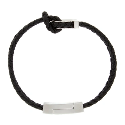Shop Ferragamo Black Braided G Frame Bracelet In Black/palladium Lucid
