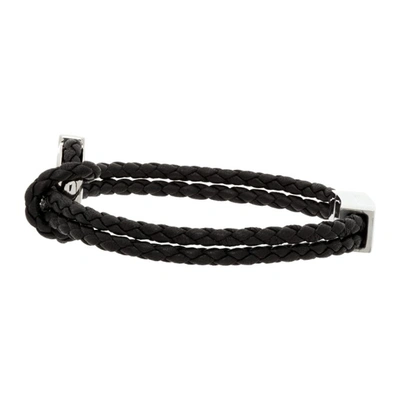 Shop Ferragamo Black Braided G Frame Bracelet In Black/palladium Lucid