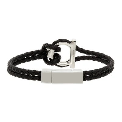 Shop Ferragamo Black Braided G Frame Bracelet In Black/palladium Lucid
