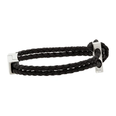 Shop Ferragamo Black Braided G Frame Bracelet In Black/palladium Lucid