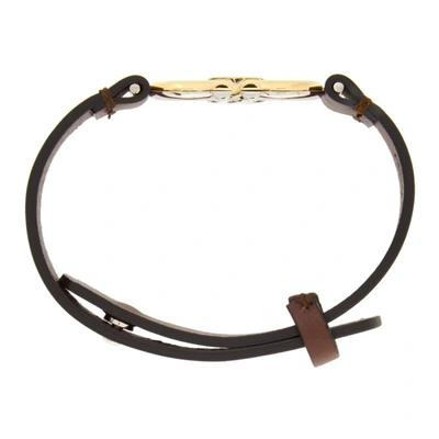Shop Ferragamo Brown Leather Gancinni Bracelet In Bark Brown/palladium Lucid Gold