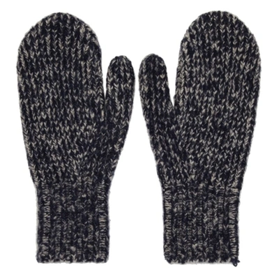 Shop Acne Studios Navy & Grey Wool Mittens In Navy/grey