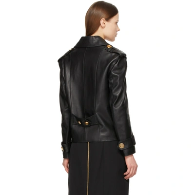 Shop Balmain Black Leather Pea Coat In 0pa Black