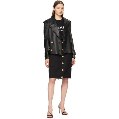 Shop Balmain Black Leather Pea Coat In 0pa Black