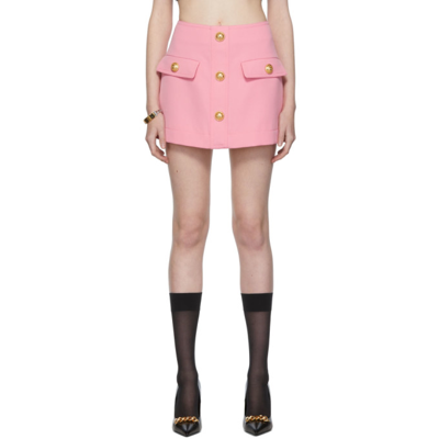 Shop Balmain Pink Wool Short Skirt In 4kj Rose