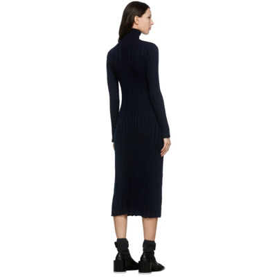 Navy Winding Ribbed Knitted Dress In Blue