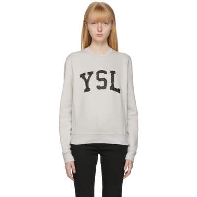 Shop Saint Laurent Off-white 'ysl' Logo Sweater In 9766 Dirty Ecru/blac