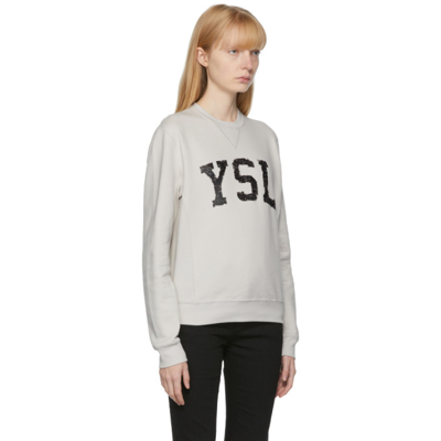 Shop Saint Laurent Off-white 'ysl' Logo Sweater In 9766 Dirty Ecru/blac