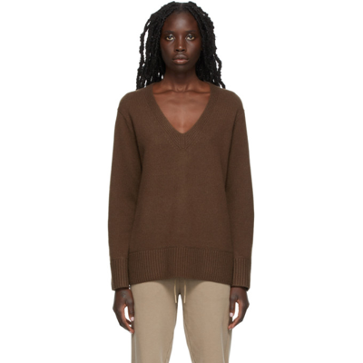 Shop Vince Rib Trim Tunic Sweater In Walnut