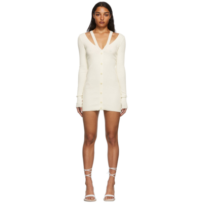 Shop Adamo Off-white Rib Knit Double Layer Mini Dress In 000 Ivory