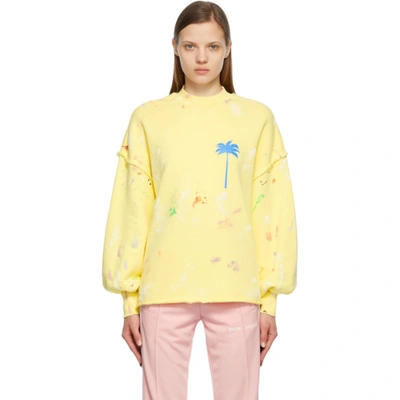 Shop Palm Angels Yellow Painted Palm Tree Sweatshirt In Yellow Blue