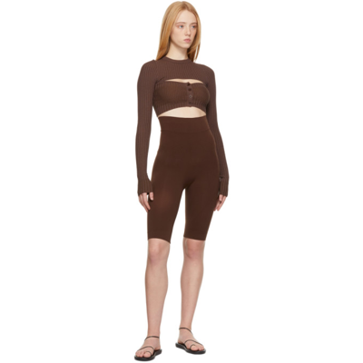 Shop Adamo Brown Cut-out Crop Top In 003 Nude