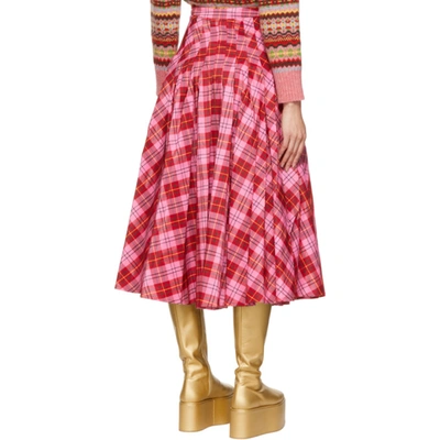 Shop Molly Goddard Pink & Red Tartan Pleated Skirt In Pink/red