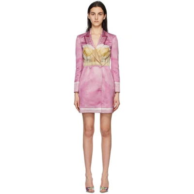 Shop Moschino Pink & Beige Linen Inside Out Trompe-l'œil Blazer Dress In J1888 Fantasy Print