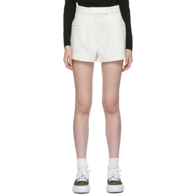 Shop Fendi Off-white Denim Trompe L'oeil Shorts In F0znm White